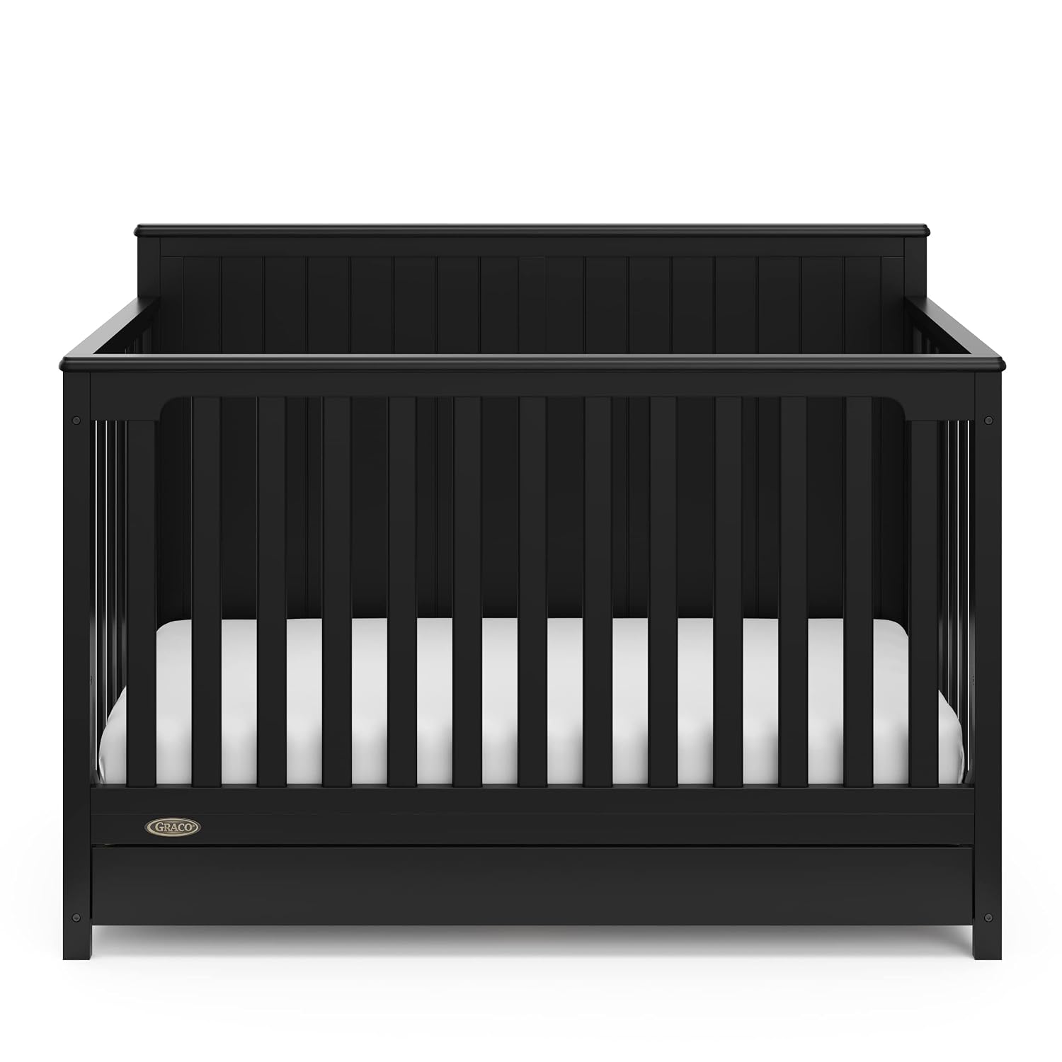 Graco Hadley 5-in-1 Convertible Crib with Drawer – GREENGUARD Gold Certified, Fits Standard Crib Mattress, Converts to Toddler Bed, Daybed and Full Bed, 4 Adjustable Mattress Heights (Black)