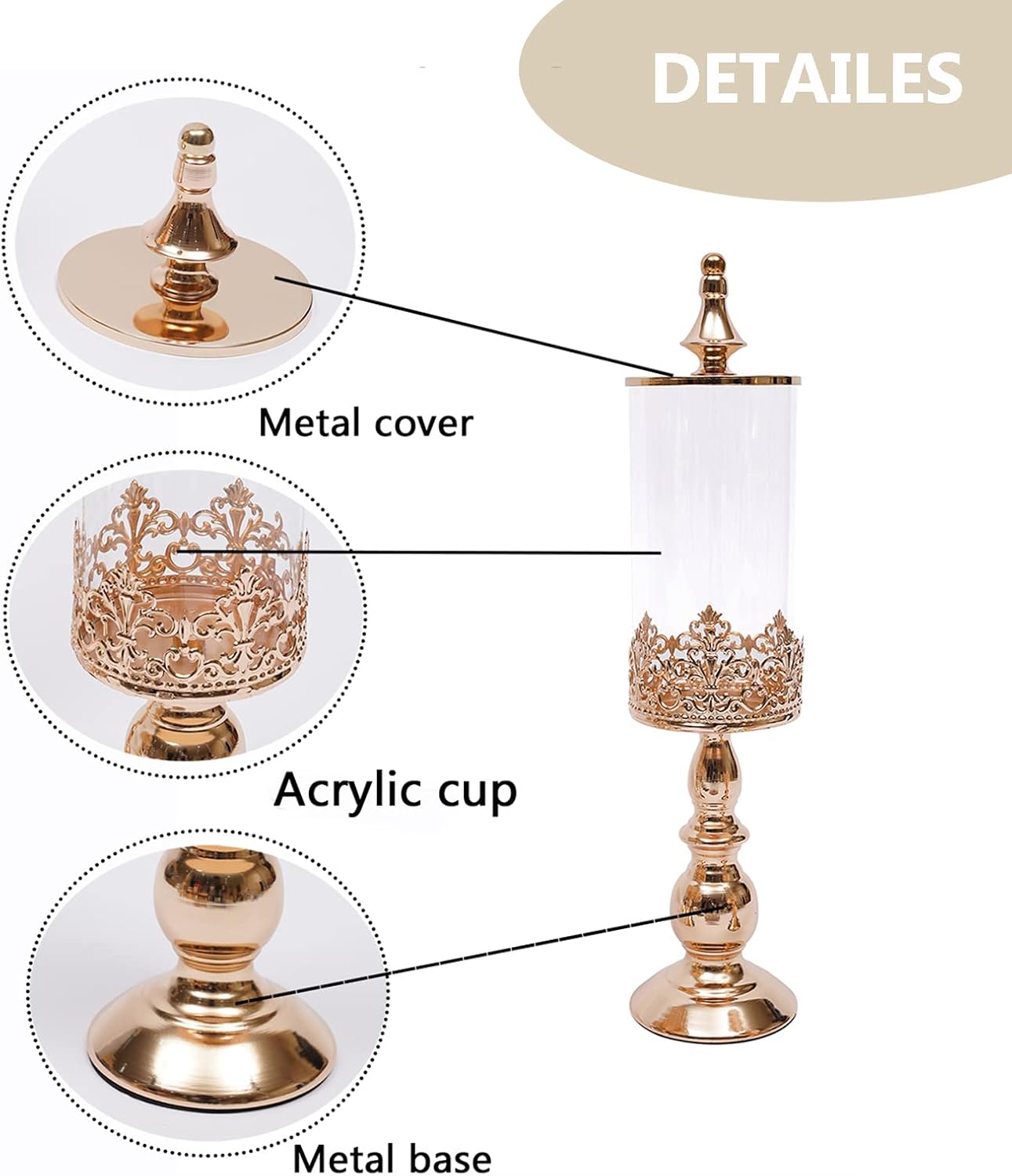 Candy Jars with Lids,4 PCS Gold Metal Sugar Bowl Holder Set,Candy Dish Buffet Storage Container Dessert Snack Biscuit Table Decor Stands for Home Wedding Party
