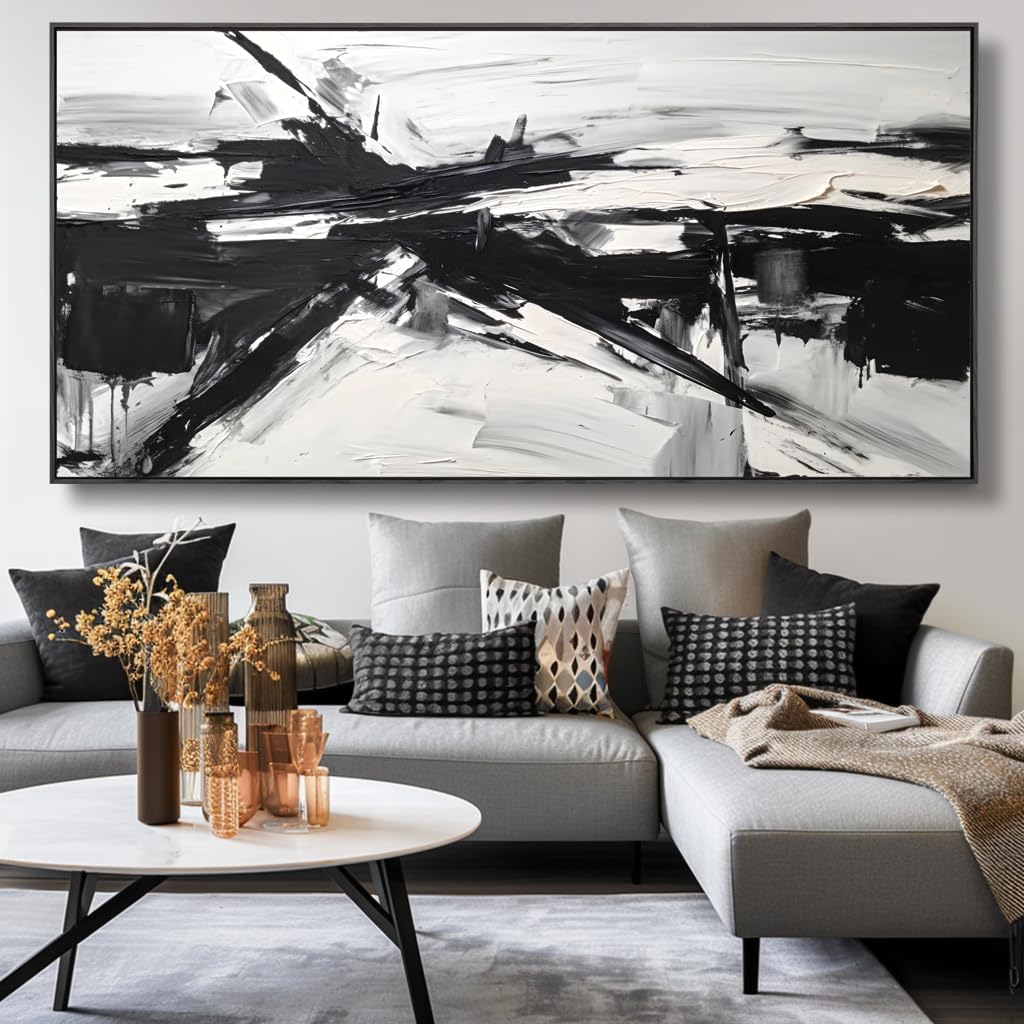Wall Art Abstract Canvas Painting Black and White Modern Artwork for Living Room Bedroom Dining Room Home Office Decor 30'x60' with Framed