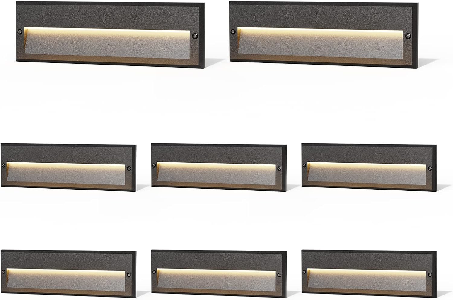 GOODSMANN Low Voltage Step Lights Kits 10.6 Inch Outdoor 12V AC Landscape Stair Lights Wired 8PK 6W LED Electric Outdoor Deck Lighting Black Metal 122 Lumens 3000K Warm White with Cable Connectors