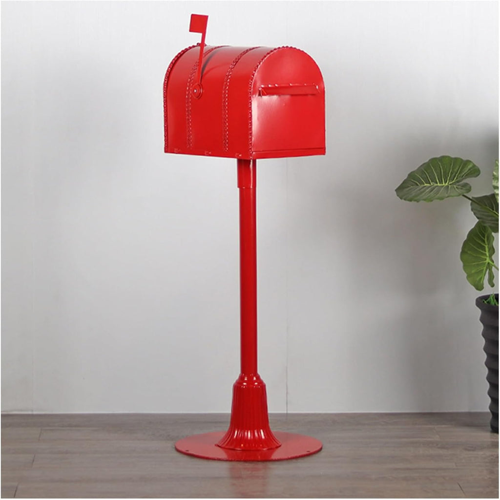 Handmade Iron Mailbox Outdoor Rainproof Mailboxes Flip-top Send Opening Full-Open Door Design Vertical Parcel Boxes with Rod