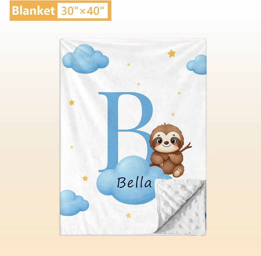 Terwex Personalized Baby Bedding Set, 5 Pcs Custom Baby Crib Sets with Name, Toddler Bedding Set for Baby Girls Boys, Blue Sloth Double Layer Nursery Bedding Set, Customized Gifts for Infants Kids