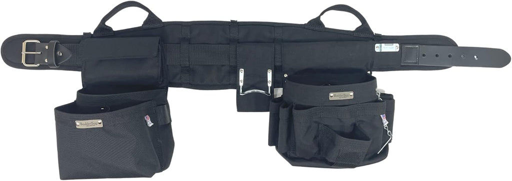 BOULDER BAG Ultimate Electrician's MAX Combo with Comfort Back Support Tool Belt, Leather Belt Buckle, Heavy Duty Tool Belt, Black, (Medium 28-32 Inch Waist), Tool Belt Made in USA