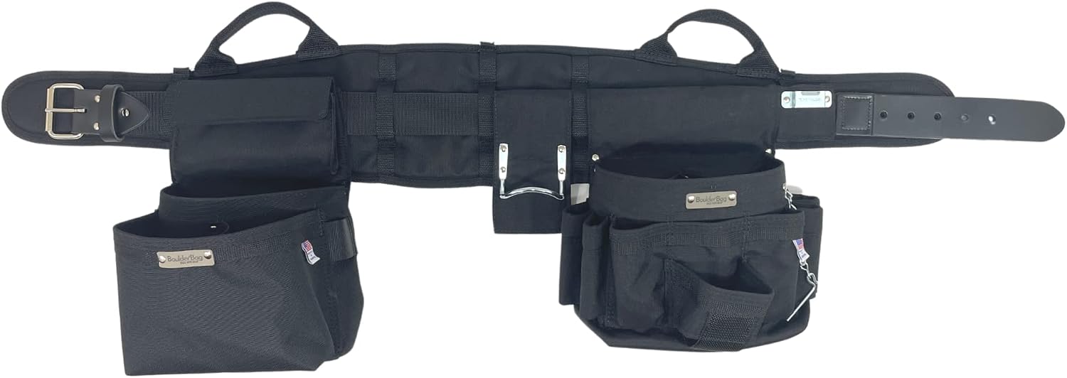 BOULDER BAG Ultimate Electrician's MAX Combo with Comfort Back Support Tool Belt, Leather Belt Buckle, Heavy Duty Tool Belt, Black, (Medium 28-32 Inch Waist), Tool Belt Made in USA