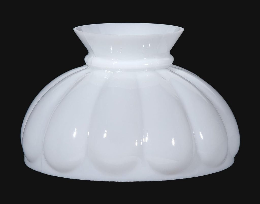 B&P Lamp® Opal White Glass Student Lamp Shade with Melon Design, Flat Top and 9 7/8' Fitter