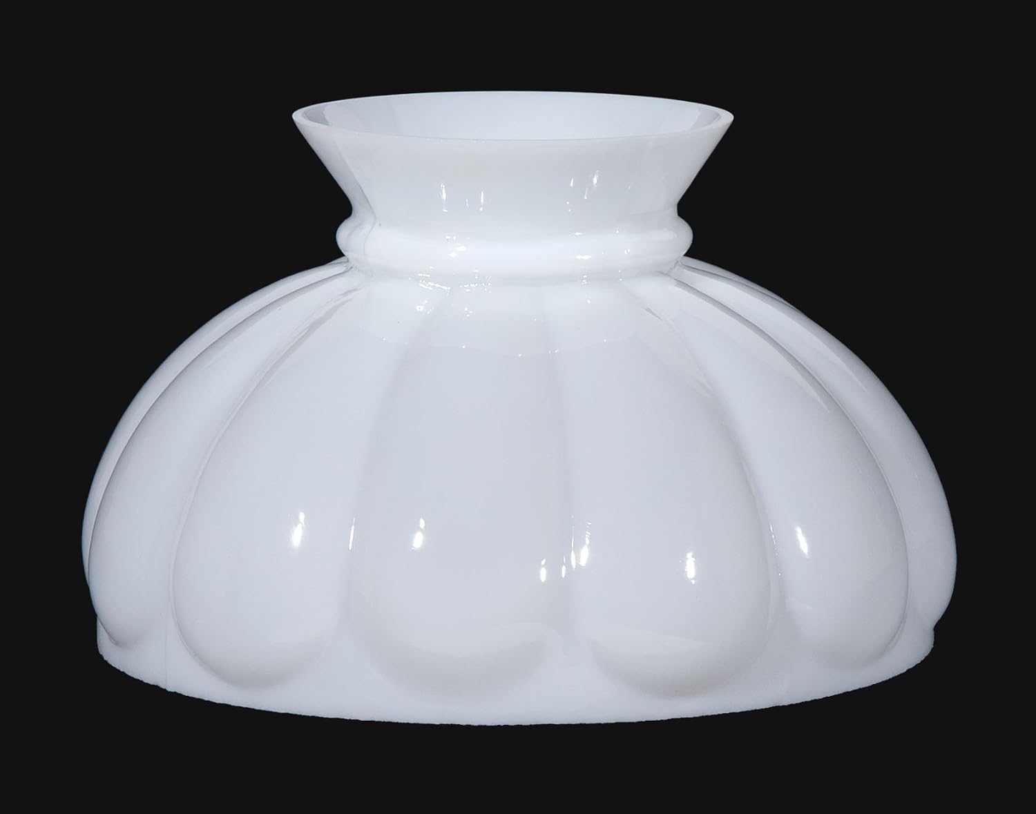 B&P Lamp® Opal White Glass Student Lamp Shade with Melon Design, Flat Top and 9 7/8' Fitter