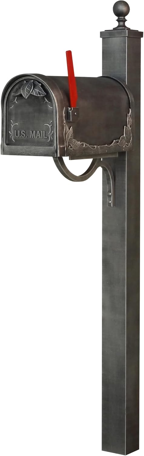 Special Lite Floral Curbside Mailbox with Springfield Post - Swedish Silver Aluminum Mailbox with Direct Burial Post - SCF-1003_SPK-710-SW