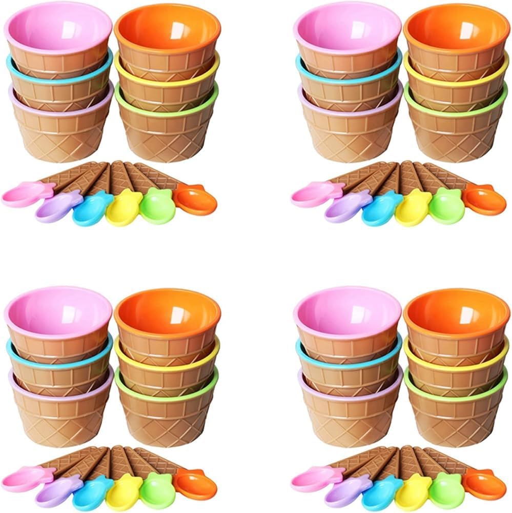 24-Piece Colorful Ice Cream Bowl & Spoon Set – Kids' Cartoon Tableware for Fun Dining