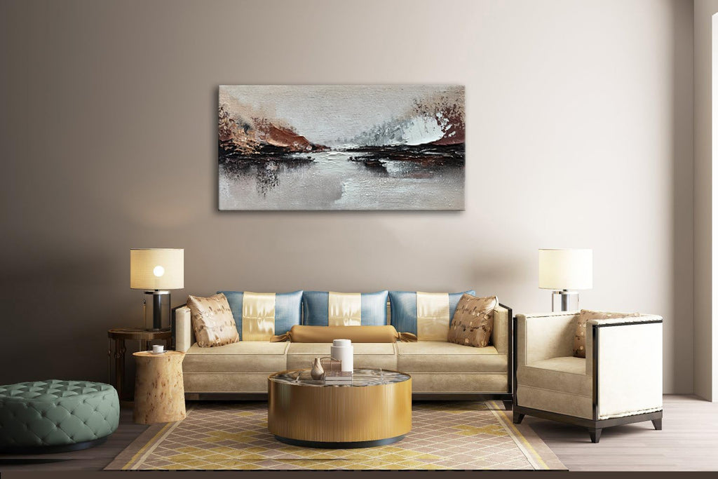 Slyart Hand Painted Abstract Landscape Texture Wall Art, 3D Modern Oil Painting on Canvas, 24'x48' Large Abstract Paintings for Living Room