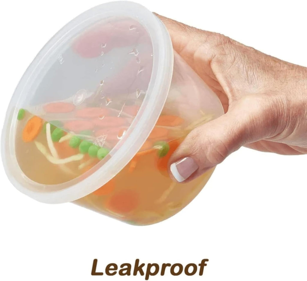 64 Oz Heavyweight Plastic Deli Containers with Airtight Lids | BPA Free Storage Cups for Soup Meal Prep Leftovers Takeout | Microwave Freezer Safe Reusable Containers | 500 Pack