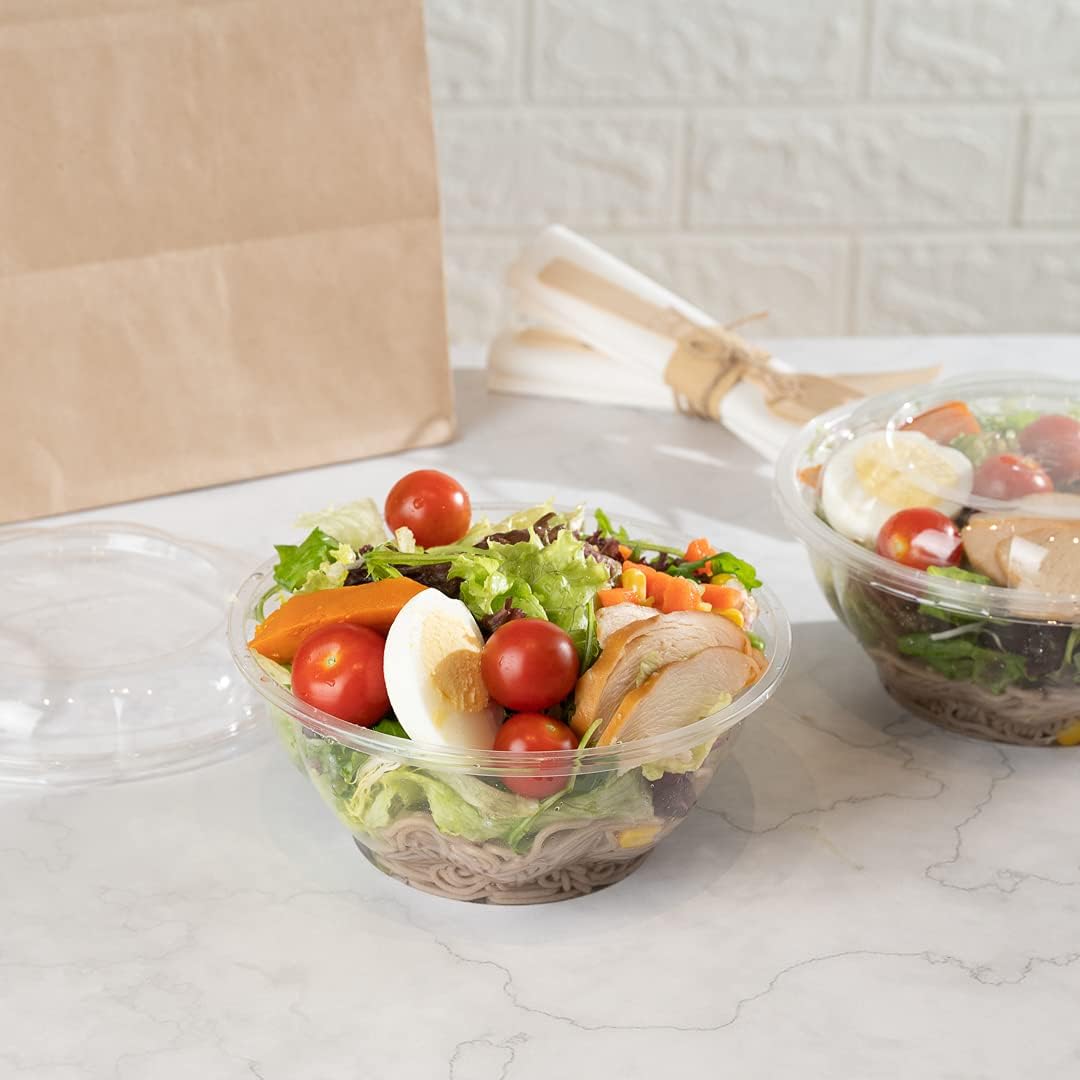 Restaurantware-Thermo Tek 32 Ounce Disposable Salad Bowls, 500 Round Deli Bowls - Avoids Cracks And Leaks, Sustainable, Clear Plastic Salad Container Bowl, For Cold Foods, Lids Sold Separately