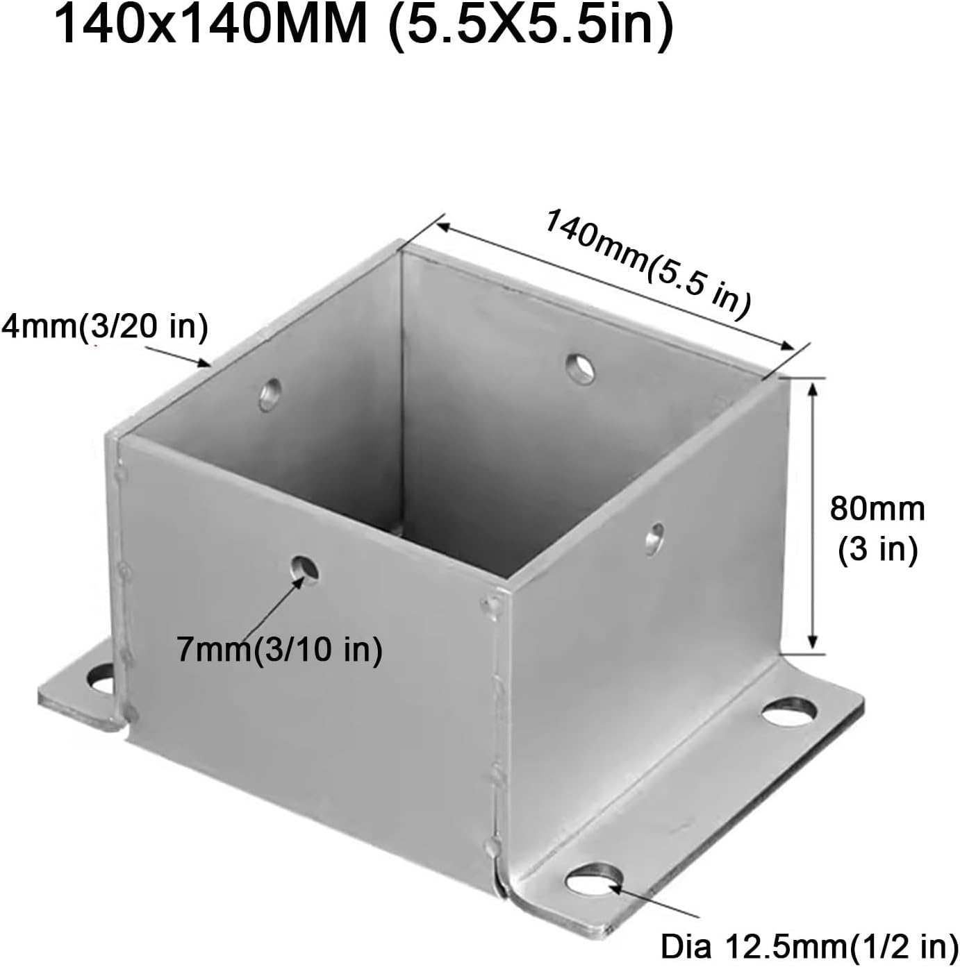 Square Post Flange Base Floor Post Flange 2x2 3x3 4x4 5x5 6x6 7x7 8x8in Pergola Fence Hardware Kit with Screws Fitting Metal Fence Post Support for Concrete Wood Deck Mailbox(140x140 mm(5.5x5.5 in))