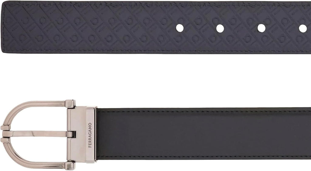 Salvatore Ferragamo Mens Black/Blue Adujstable Reversible Leather Belt