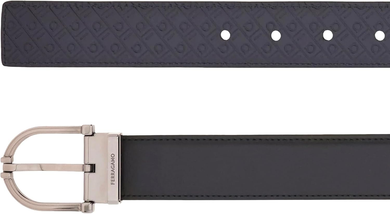 Salvatore Ferragamo Mens Black/Blue Adujstable Reversible Leather Belt