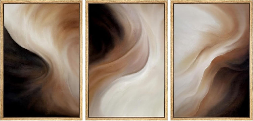MUDECOR Framed Canvas Print Wall Art Abstract Neutral Brown and Beige Fluid Illustrations Realism Decorative for Living Room, Bedroom, Office - 24'x36'x3 Natural