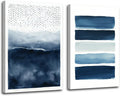 SWQYLB Navy Blue Canvas Wall Art 2 Pieces Neutral Blue and White Abstract Paintings Wall Decor Watercolor Pictures for Modern Minimalist Print Office Decor Framed (24x36inchx2 Pieces)