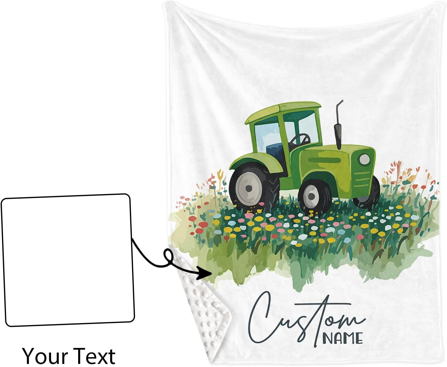 Personalized Crib Bedding Set for Baby Boys, Green Tractor Pattern Custom Name Baby Crib Sets 5-Pcs, Double Layer Baby Blanket Fitted Sheet Changing Pad Cover Rug Wall Art Set