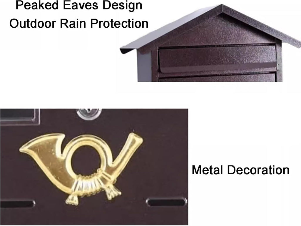 Mailboxes for Outside Locking, Vintage Wall Mount Mailbox, Galvanized Rust-Proof Metal Mailboxes, for Household, Outdoor, Garden(White)