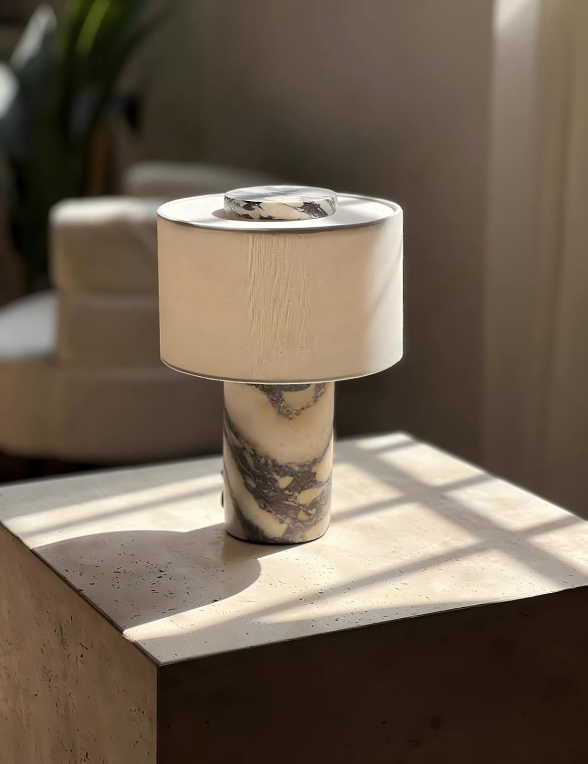 BSOD Marble Lamp, Stone Table Lamps Rechargeable Modern Decorative Touch Dimmable Cordless Luxury Design Bedside Lamp for Home Decor, Bedroom, Living Room & Office (Rechargeable Calacatta Viola Lamp)