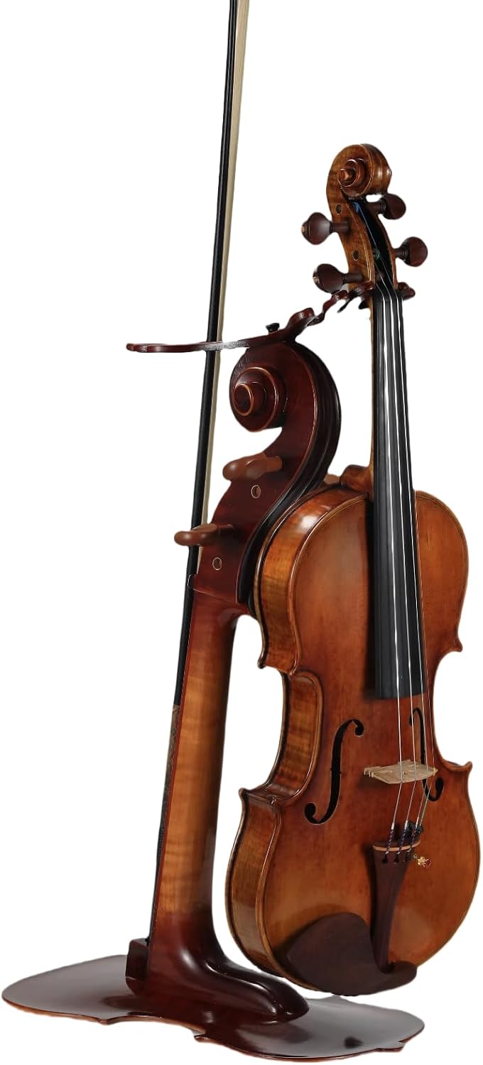 Solid Wood Violin Stand with Bow Holder - No Assembly Needed, Heavy-Duty 4/4 Size Display, Handcrafted Cut-Out Design for Home/Studio/Stage