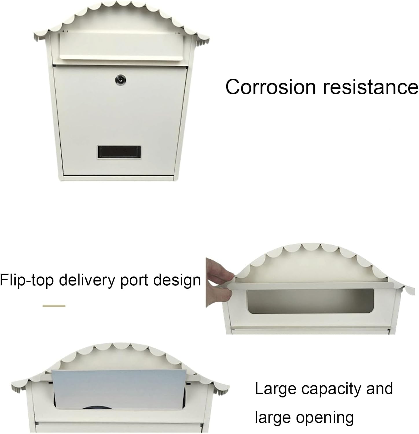 Secure Mailbox with Key Lock, Weatherproof Outdoor Post Box, Metal Collection Box, Hanging Lockable Mailbox for Safe Mail Delivery - Off-White Color