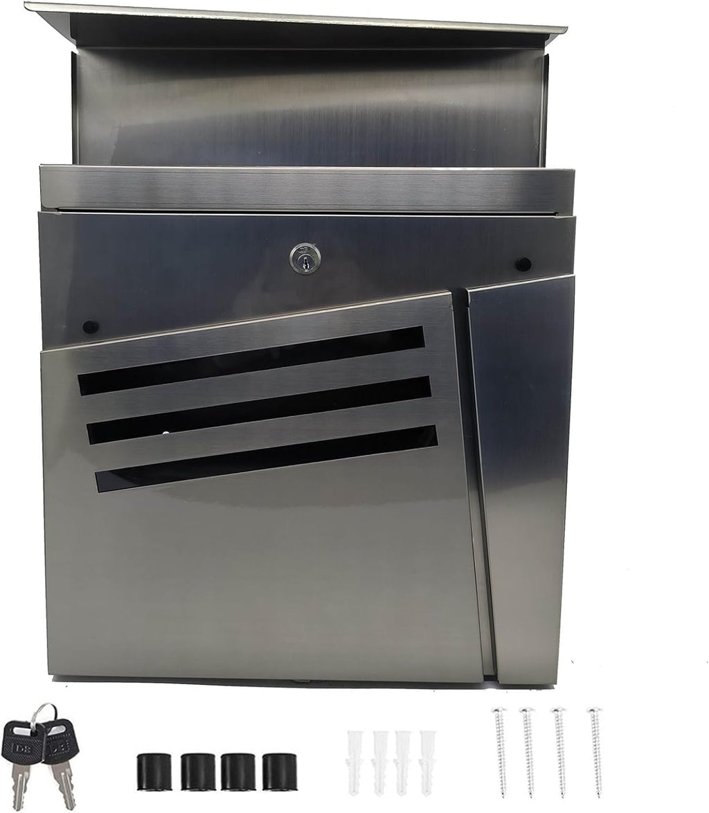 Wall-Mount Mailbox, Brushed Stainless Steel Panel, Rust Resistant Large Capacity House Mailbox, Modern Drop Mailboxes for Outside, Metal Post Box(D)