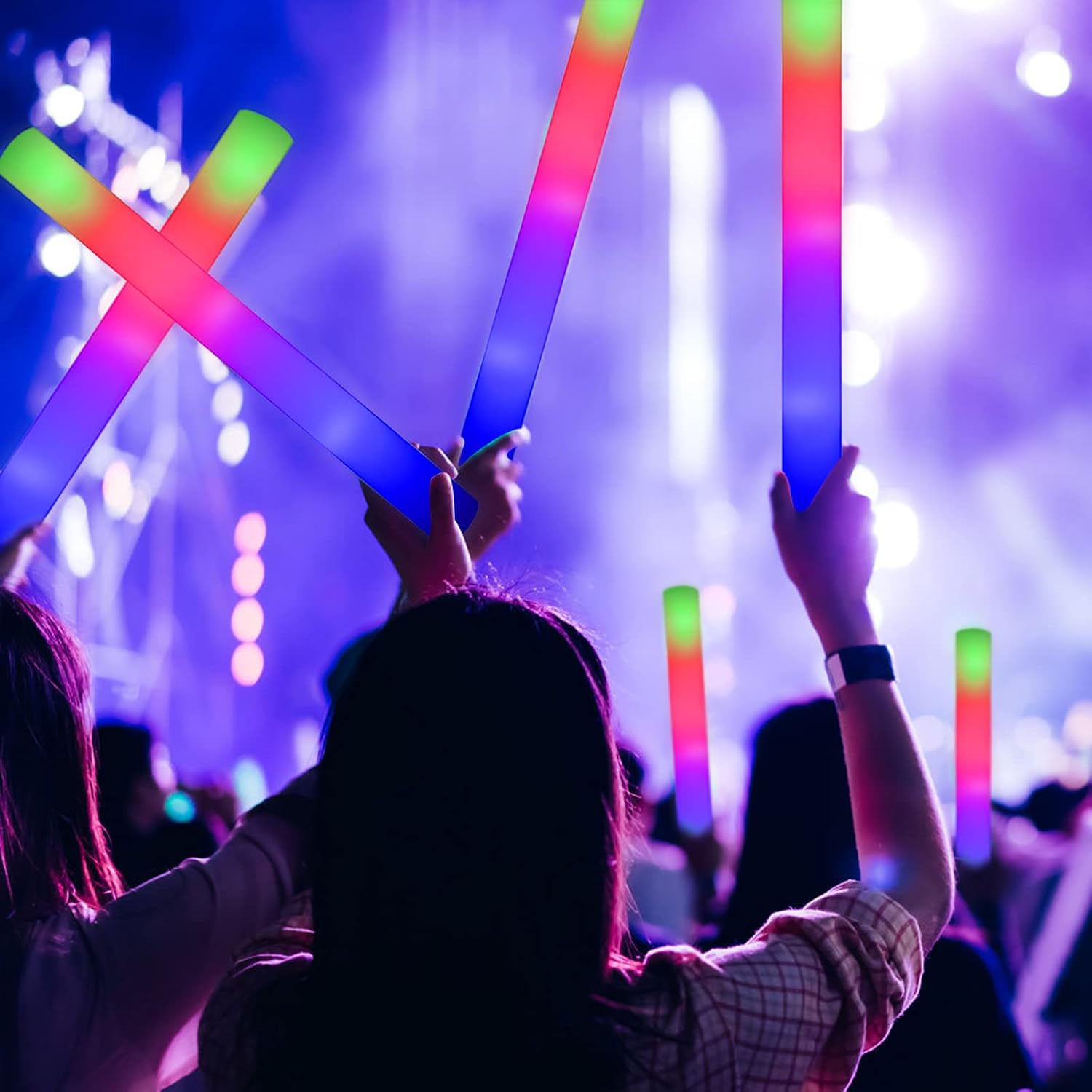LifBetter 200 Pcs Foam Glow Sticks Bulk,Led Glow Sticks with 3 Modes Colorful Flashing,Long Life Battery Glow In The Dark Party Supplies for Weddings,Parties,Festivals,Sporting Events