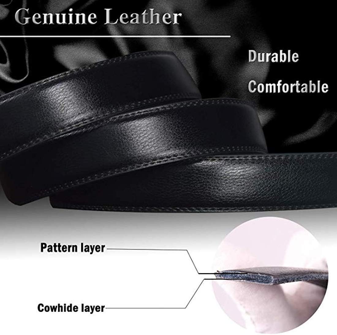 Micro-Adjust Slide Ratchet Genuine Leather Belt Men Dress Pants Shirt Executive Gift.