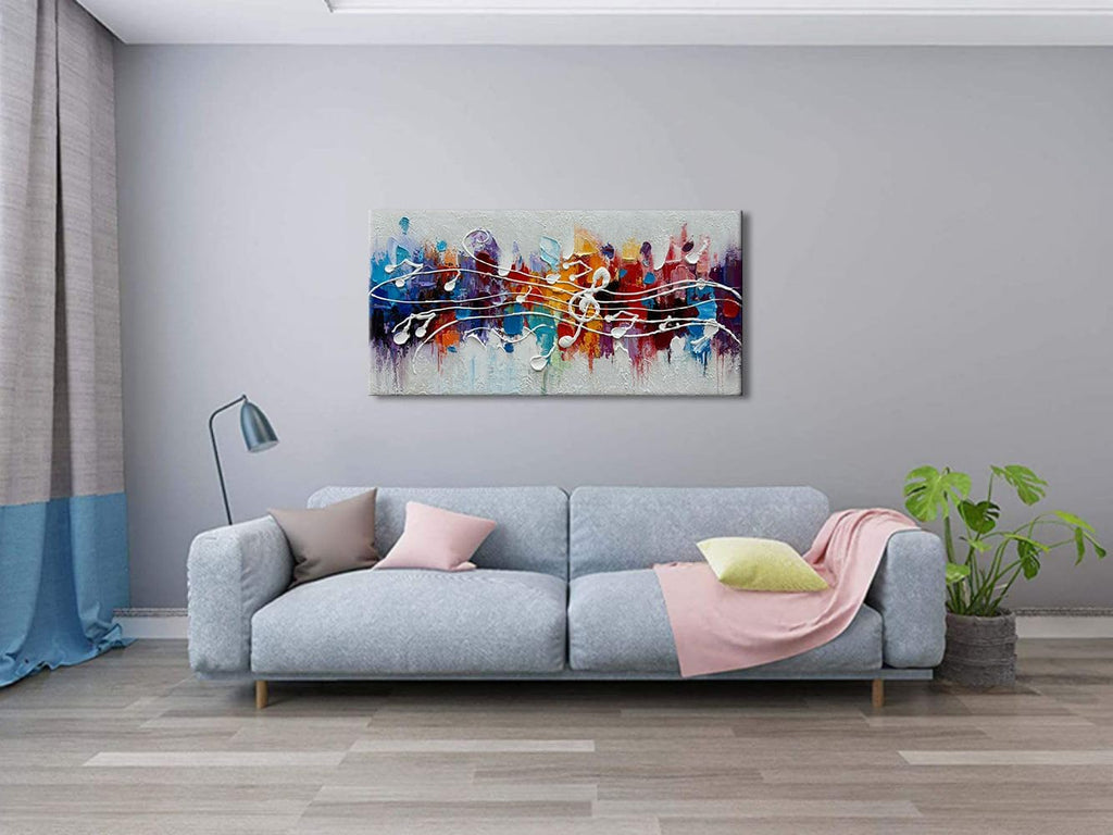 zoinart Colorful Music Symbol Oil Painting on Canvas, Abstract Art Thick Paint Texture Painting, Creative Pattern Wall Art, Modern Minimalist Living Room Deco