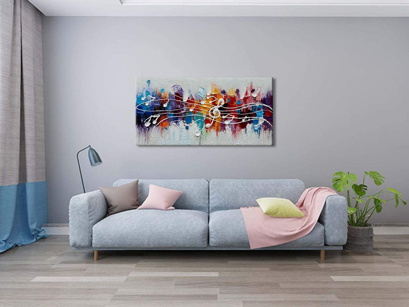 zoinart Colorful Music Symbol Oil Painting on Canvas, Abstract Art Thick Paint Texture Painting, Creative Pattern Wall Art, Modern Minimalist Living Room Deco