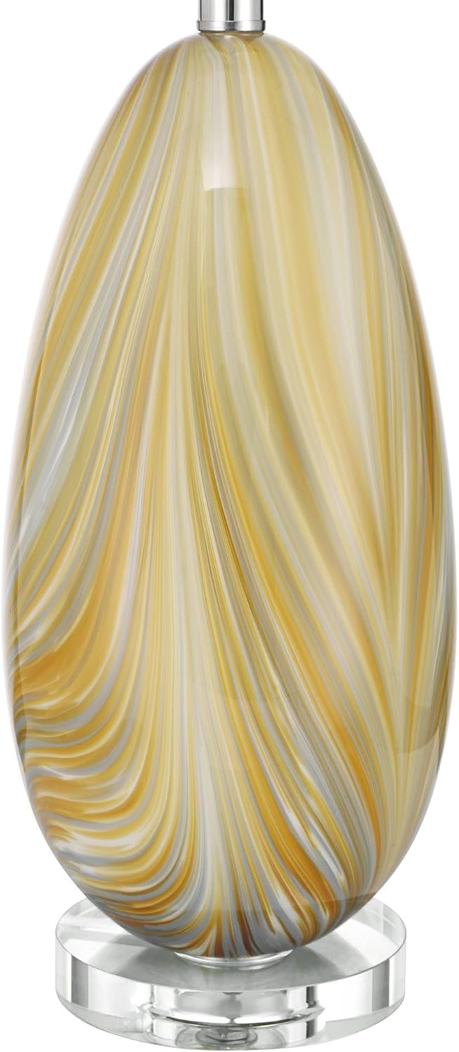 Possini Euro Design Pablo 27' Tall Modern 3-Way Table Lamp Yellow Vortex Finish Art Glass Single Fabric White Shade Living Room Bedroom Bedside Nightstand House Office Home Reading Kitchen Entryway