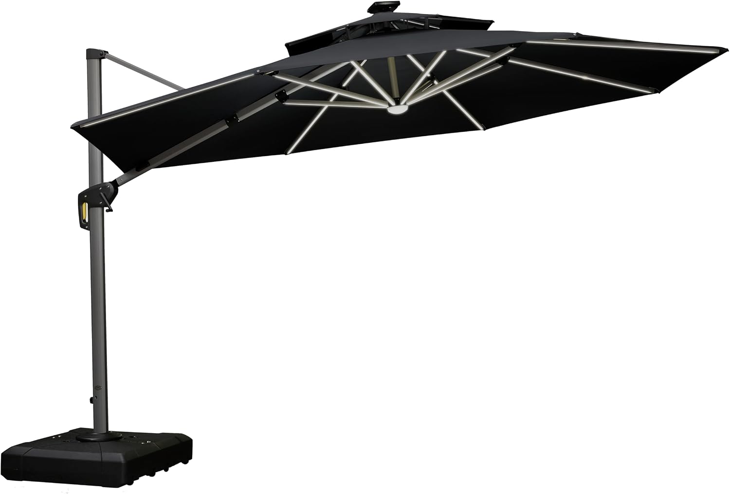 PURPLE LEAF 12ft Solar powered LED Patio Umbrella Outdoor Round Umbrella Large Cantilever Umbrellas with LED lights Windproof Offset Umbrellas Heavy Duty Sun Umbrella for Garden Deck Pool Patio, Black