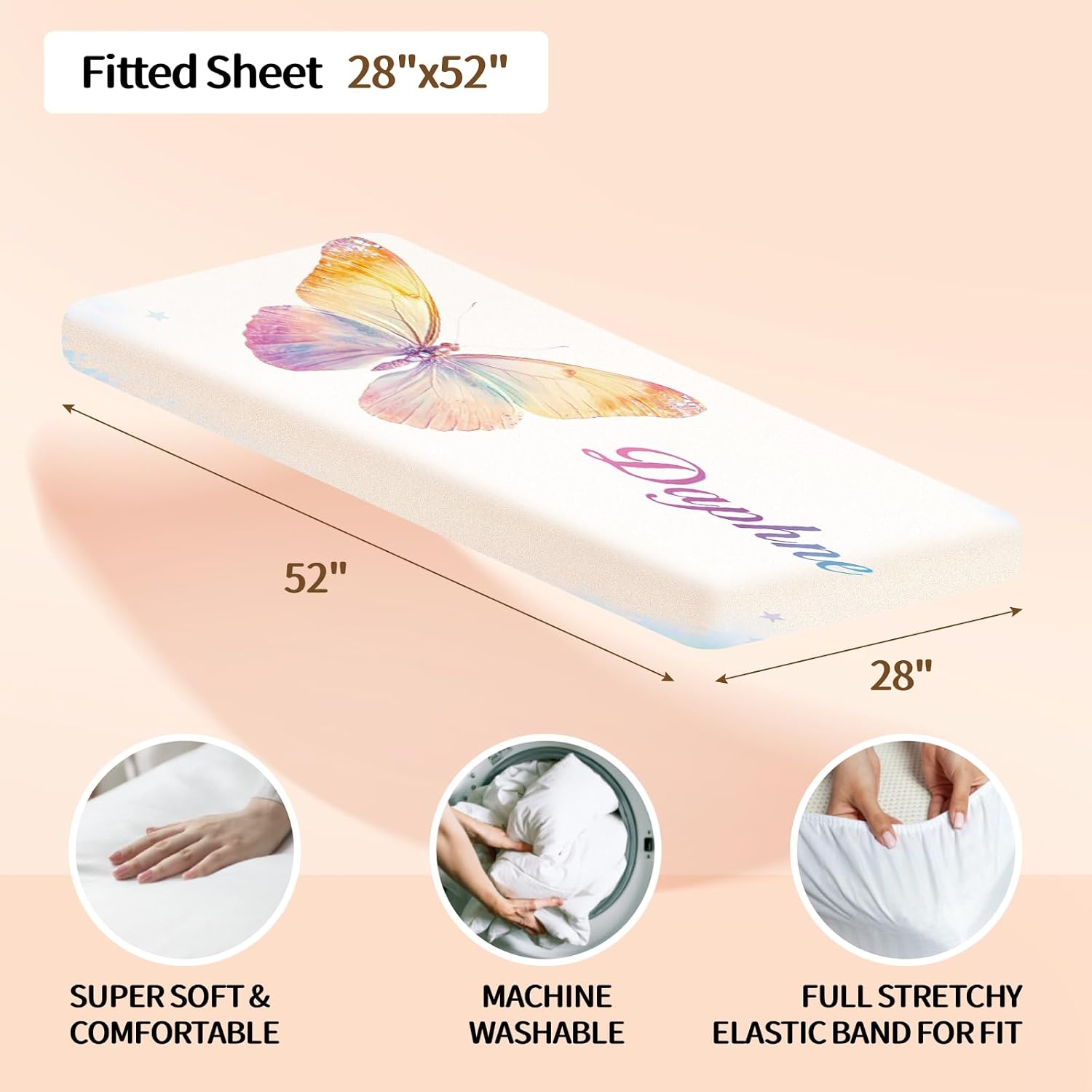 Personalized Baby Crib Bedding Set, Custom Name Nursery Bedding, Butterfly 5 Pcs Baby Bedding Set for Girl Boy, Double Layer Crib Set, Customized Gifts(Fixed Size)
