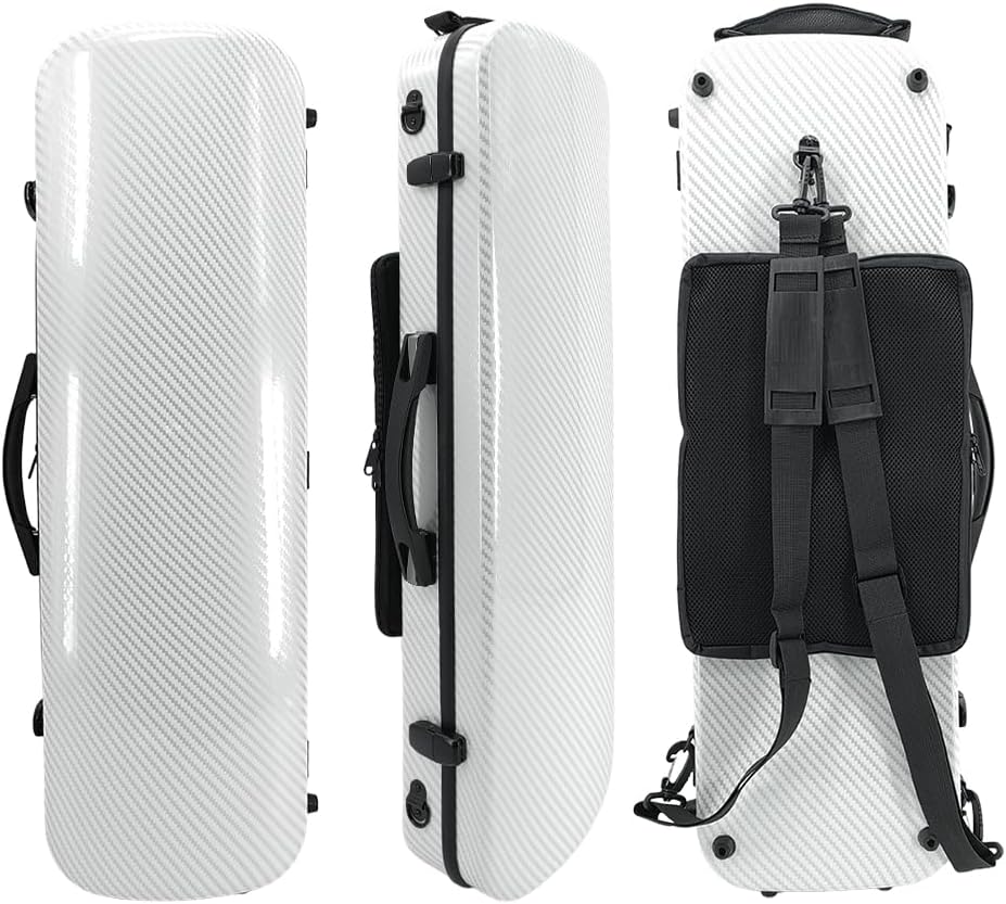 Violin Case 4/4 Full Size Carbon Fiber Material Includes Music Sheet Bag and Strap Lightweight Violin Case Ideal for Travel (White)