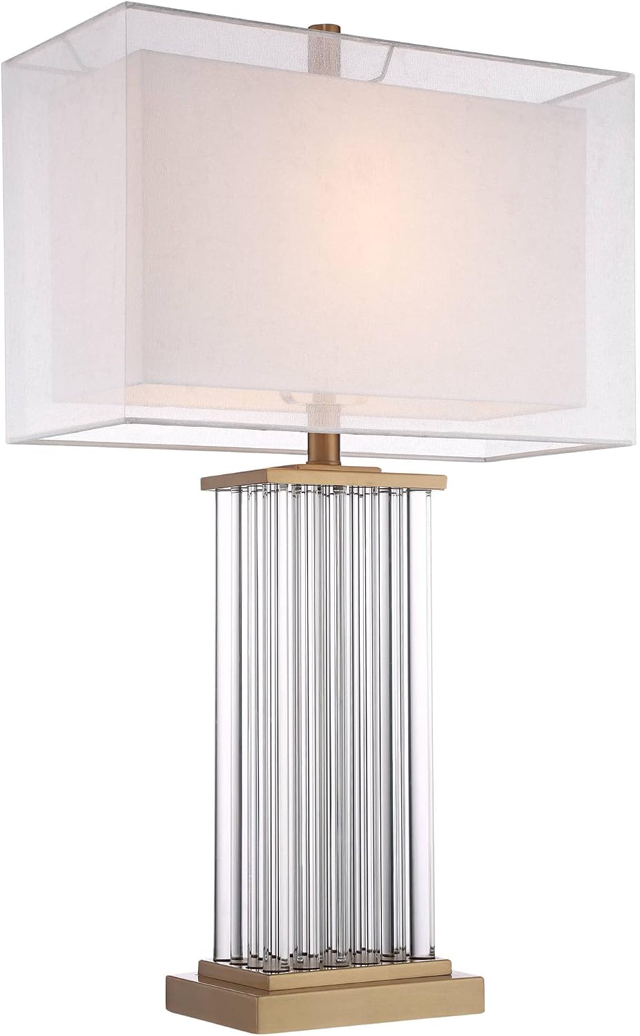 Vienna Full Spectrum Darcia Modern Luxury Table Lamp 29' Tall Clear Crystal Glass Column Sheer Outer White Linen Rectangular Shade for Bedroom Living Room House Home Bedside Nightstand Office Family