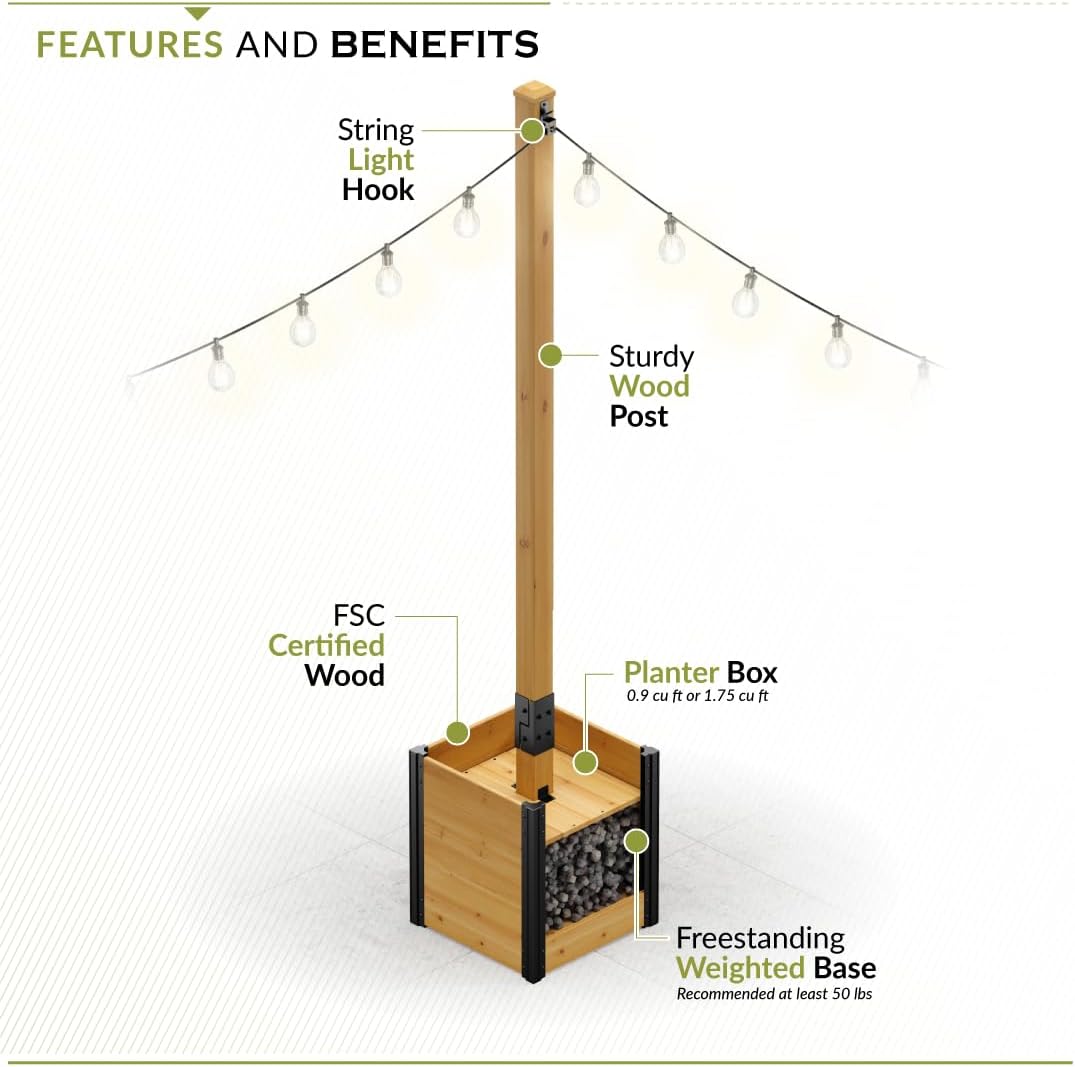 8.5ft H (1 Post w/Planter Box) Freestanding Zippity Concord String Light Post for Outdoor Hanging Lights, Outdoor Lamp Poles for Balcony Illumination, Patio Decor for String Glow, ZP19081