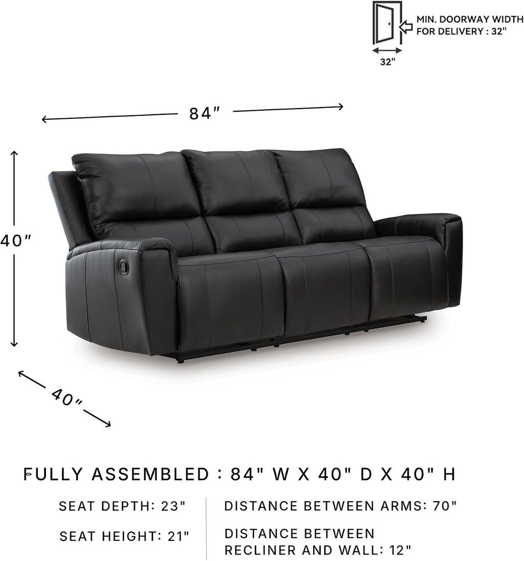 Signature Design by Ashley Glassmere Contemporary Dual-Sided Leather Match Reclining Sofa with Position Lock, Black