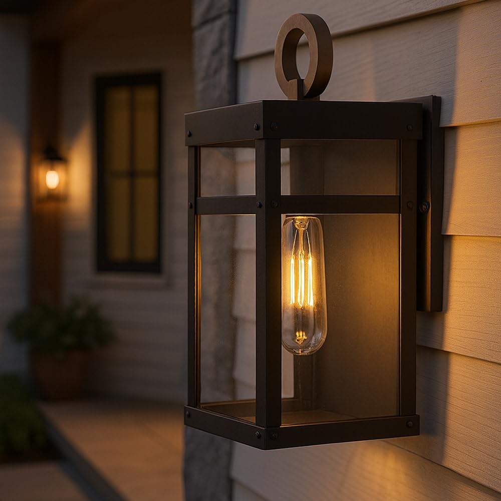 Hinkley Porter Single Light Wall Mount Outdoor Lantern – Lisa McDennon, Estate Series, Bulb Included, Aluminum, Clear Glass – Black with Burnished Transitional Accents