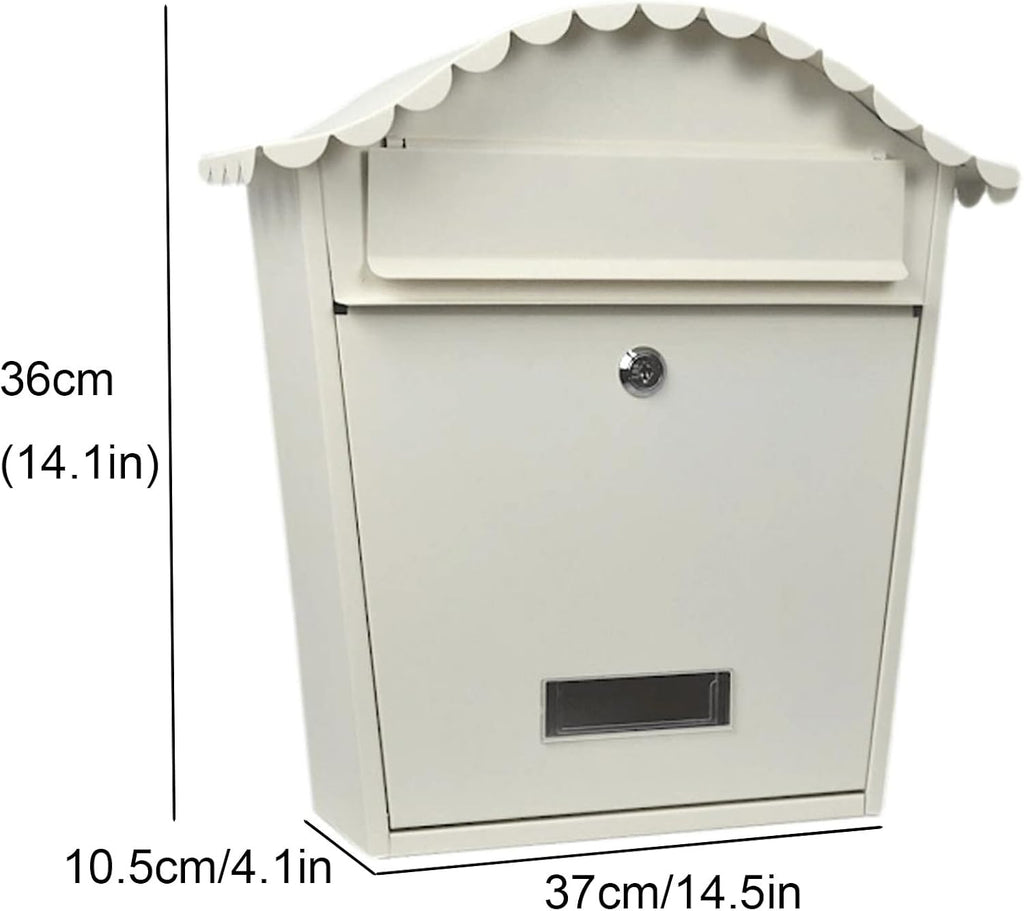 Secure Mailbox with Key Lock, Weatherproof Outdoor Post Box, Metal Collection Box, Hanging Lockable Mailbox for Safe Mail Delivery - Off-White Color