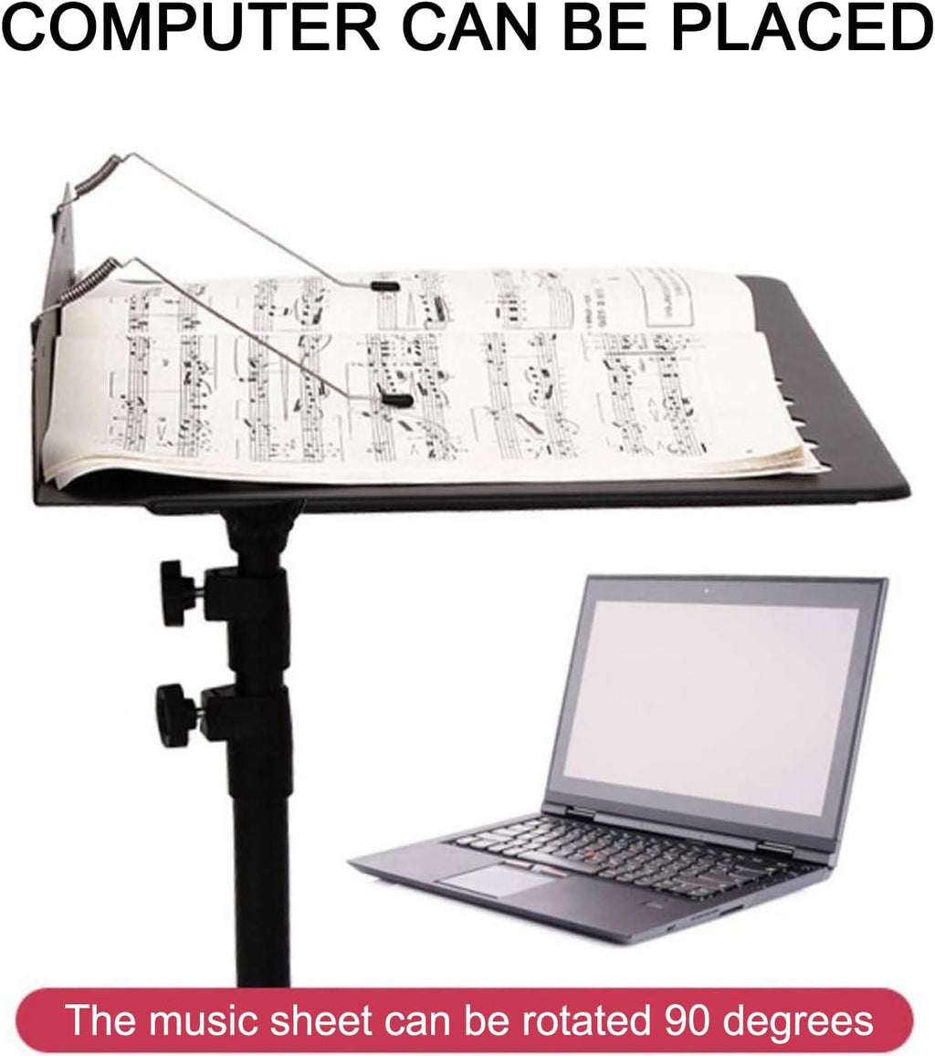 Portable Music Stand, Folding Sheet Music Stand with Microphone Stand & Carrying Bag, Height Adjustable, Non-Slip, Metal Tripod, for Guitar, Violin, Ukulele, Drums, for Laptop
