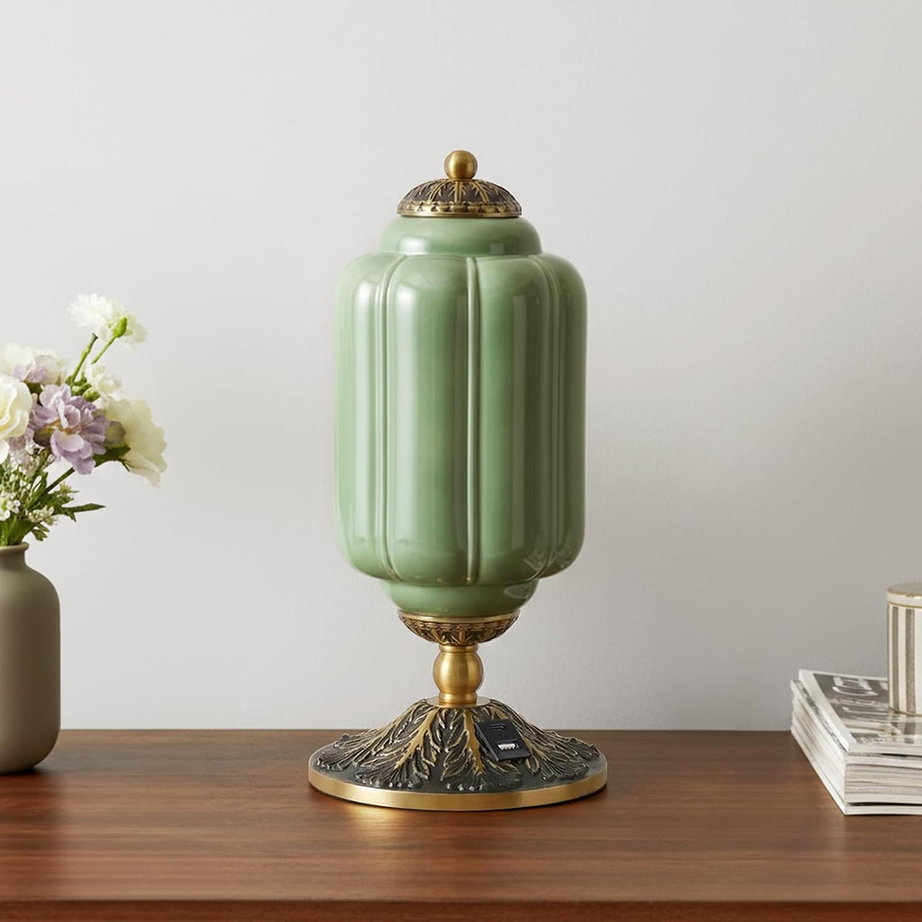 Milk Glass Touch Table Lamp, 3 Way Dimmable Green Lamp USB C+A Charging Ports, Modern Large Beside Lamps for Bedroom, Living Room, Desk LED Bulb Inculded