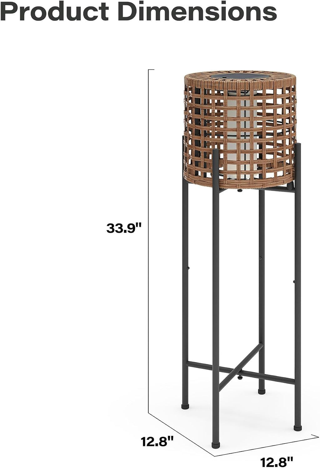 LAUSAINT HOME Solar Powered Outdoor Floor Lamp with Auto On/Off LED Light, Waterproof Wicker Patio Floor Lights, Boho Rattan Floor Lantern (1 Floor Lamp & 2 Desk Lamp)
