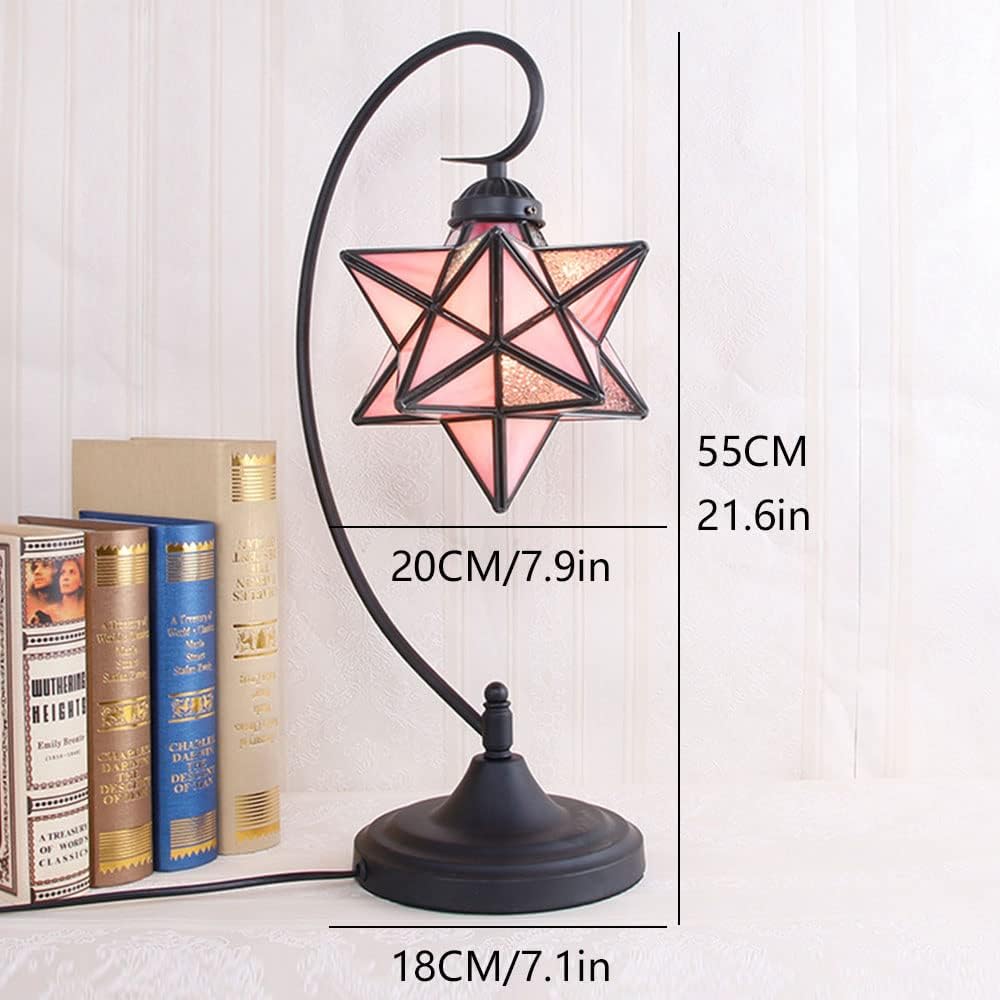 Glass Table Lamp Creative Star Table Light Modern Indoor Desk Light with Plug Bedroom Living Room Hotel Office Table Lamp Bedside Lights Black Metal Base