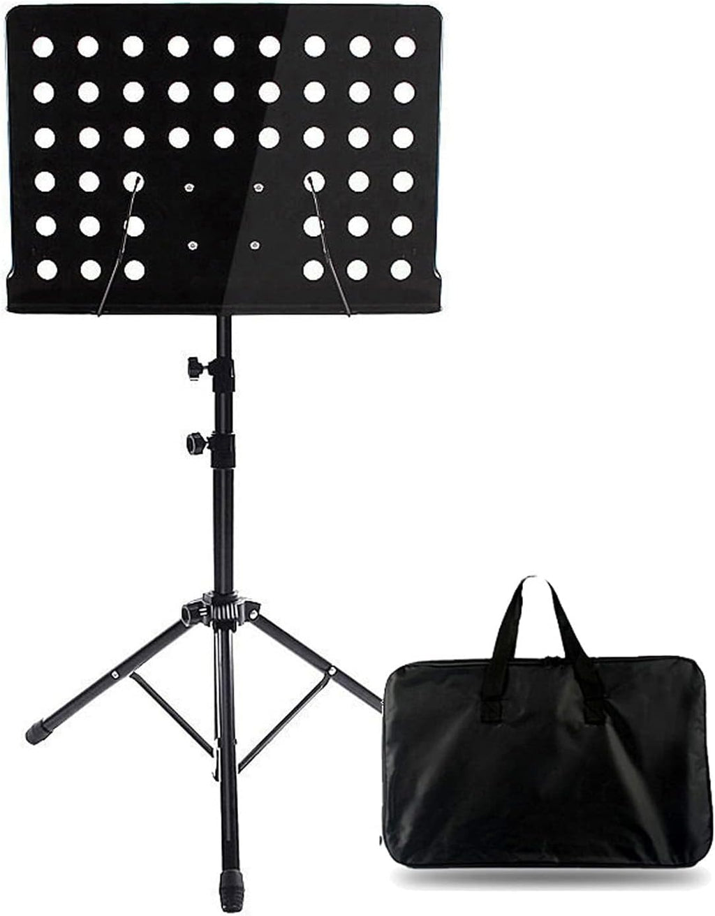 2 in 1 Dual-Use Folding Sheet Music Stand, Music Clip Holder Music Holder,with Waterproof Carrying Bag, for Violin Orchestra Conductor,Black，Black