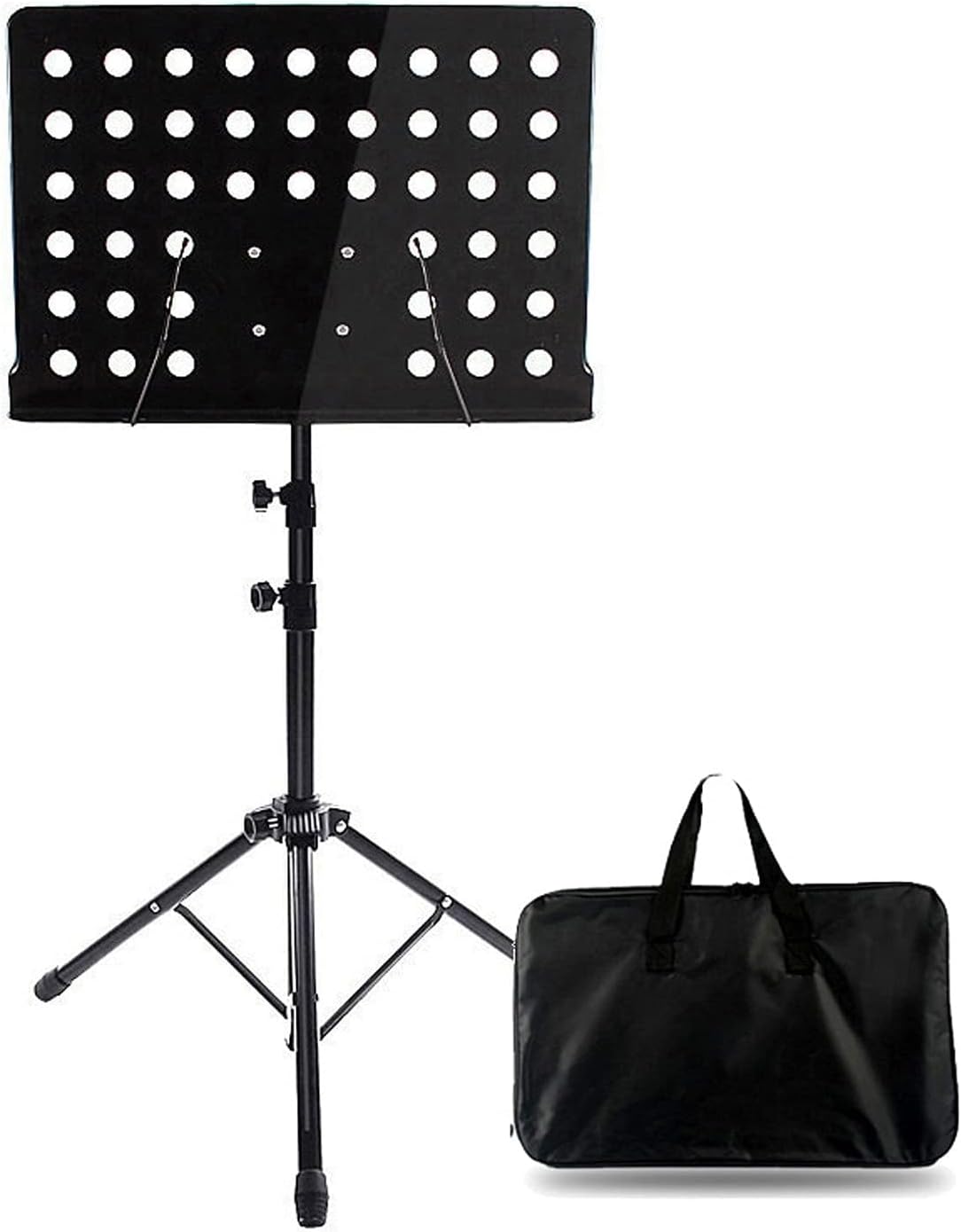 2 in 1 Dual-Use Folding Sheet Music Stand, Music Clip Holder Music Holder,with Waterproof Carrying Bag, for Violin Orchestra Conductor,Black，Black