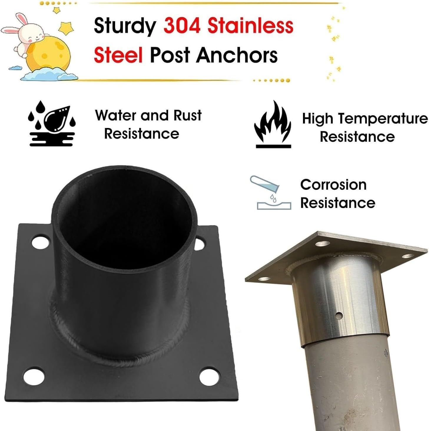 Post Base Anchor Kit Fence Pole Floor Flange with Bolts and Screws, Round Post Bases for Deck Porch Patio/Mailbox/Flag(190mm)