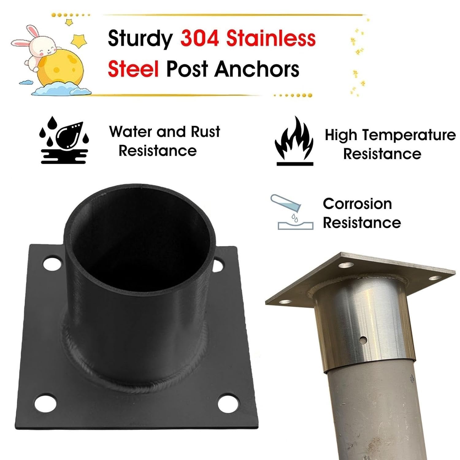 Fence Post Brackets Deck Post Support Anchor Base Circular for Fence, Mailbox, Deck, Stainless Steel Post Base Kit(10 Pack,Dia 25mm(1.0in))
