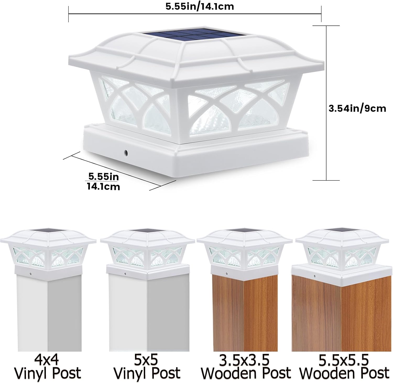 SIEDiNLAR Solar Post Cap Lights Outdoor Glass 2 Color Modes 8 LEDs for 4x4 5x5 6x6 Wooden Vinyl Posts Fence Deck Patio Decoration Warm White & Cool White Lighting White (10 Pack)