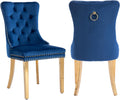 2 Piece Contemporary Velvet Upholstered Dining Chair with Chrome Stainless Steel Plating Legs, Nail Head Decro, Armless Tufted Dining Chair Fabric Dining Room Chair (Blue&Gold, Set of 2)