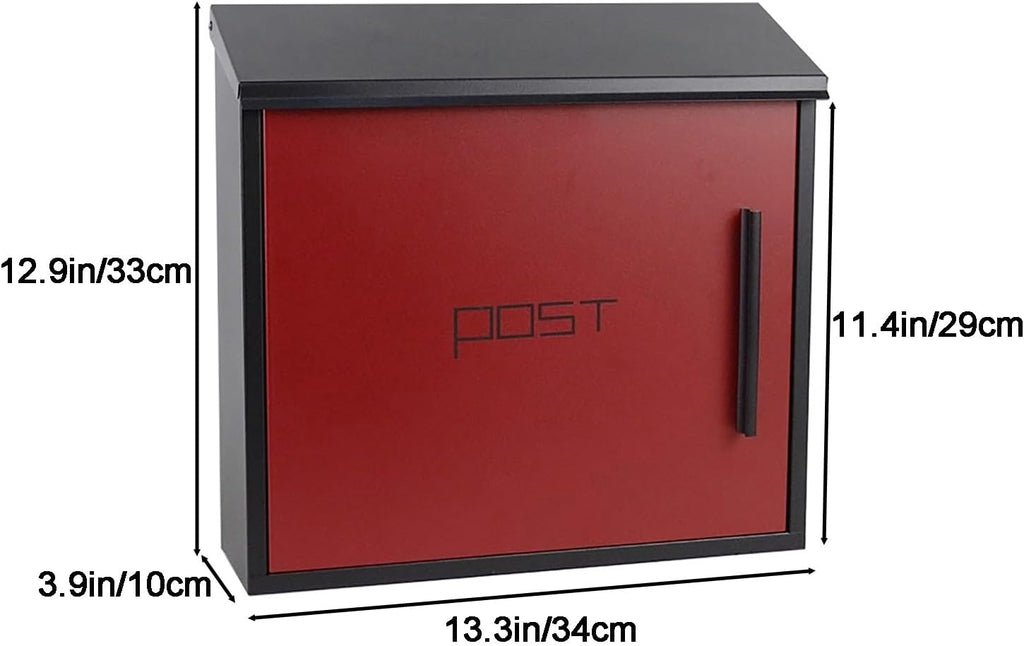 Mailboxes for Outside, Modern Design Mailbox, Large Capacity Galvanized Sheet Mail Box, with Key Lock Secure Metal Mailbox, Easy to Install(Red)